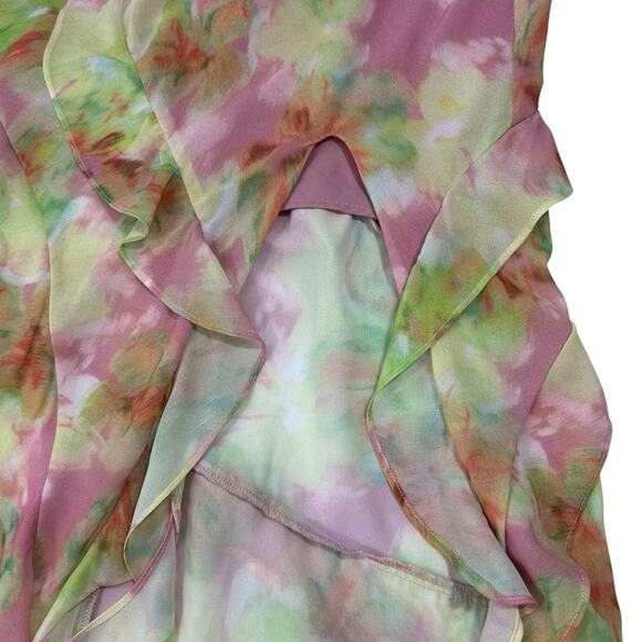 Bardot Cantara Ruffle Slip Dress Tiered Maxi Slit Floral Pink Sz 2 XS Fairy Cute - Picture 11 of 12